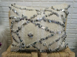 Moroccan Vintage Handira Pillow Berber Wedding Blanket Sequins Handmade Cushion - Picture 1 of 12