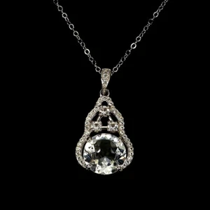 925 Sterling Silver Necklace Round Topaz 10mm Natural Gemstone Jewelry 18inches - Picture 1 of 14