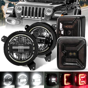 Smoked LED Tail Lights+DOT Halo Headlights Combo for Jeep Wrangler JL JLU 2018+ - Picture 1 of 16