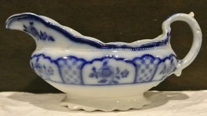 Antique W.H. Grindley "Melbourne" Flow Blue Gravy Boat. Home Decor. Dining room - Picture 1 of 7