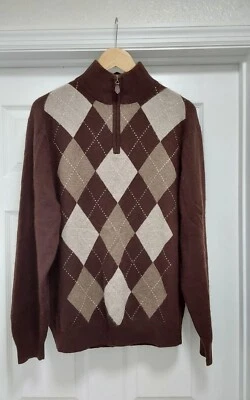 Suéter Allen Solly Masculino Tamanho XL Manga Longa 100% Cashmere Argyle Marrom Casual  - Imagem 1 de 4