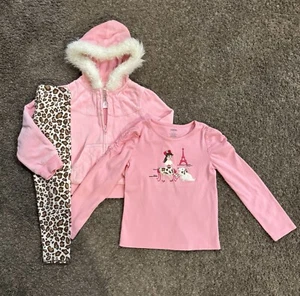 Gymboree VTG Parisian Chic Pink Leopard Hoodie Top Leggings Sz 5/6 Lot Of 3 Rare - Picture 1 of 8