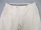 Berle Pants Mens 38x30 Tan Off White Stripe Seersucker Cuffed Flat Front Beach