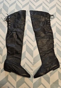 Wild Pair Vintage 80’s Black Leather GoGo Platform Boots Gr. 7 - Bild 1 von 2