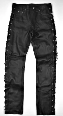 BLUESBROS. Nappa Motorrad Schnür-Lederhose-Biker,Rocker,Heavy Metal,5 Pocket Style-schwarz