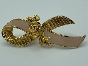 Vintage Avon Breast Cancer Awareness Lapel Pin Pink Ribbon Roses Brooch Pin - Picture 1 of 6