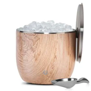 SNOWFOX Extra Large Ice Bucket with Lid and Ice Scoop, Natural Teak - Picture 1 of 5