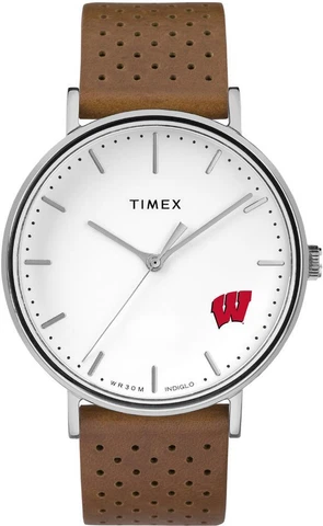 Womens Timex University of Wisconsin Badgers Watch Bright Whites Leather Cover