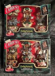 2 SETS Mr. Christmas Mechanical Carousel Ornaments Light Up Circus Animals 1993 - Picture 1 of 11