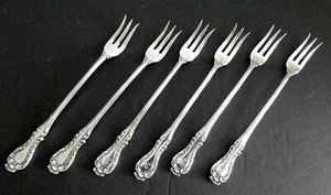 Wallace JOAN Seafood Cocktail Forks Silverplate 1896 SET of 6 Monogram "A" - Picture 1 of 7