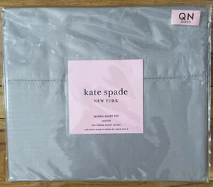Kate Spade New York Weston Queen Sheet Set Medium Gray 100% Cotton Sateen 4 Pcs - Picture 1 of 3