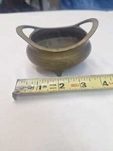 Brass Chinese Censer Incense Burner Brass Bowl Tripod Etched Signed Vintage L2 - Picture 1 of 13