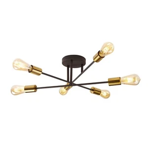 6 Lights Matt Black Arms And Satin Brass Finish Holders Ceiling Fitting Light - Picture 1 of 1