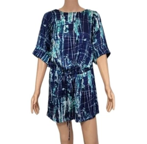 COLLECTIVE CONCEPTS WOMENS NAVY BLUE/GREEN ROUND NECK MINI DRESS SIZE SMALL - Picture 1 of 12