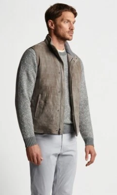 NWT PETER MILLAR Vantage Suede Vest in Gray Size L $1498 - Image 1 of 4