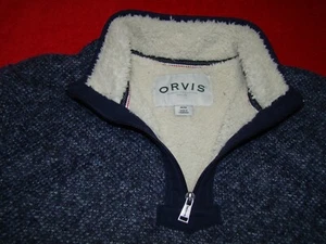 Orvis Herren M Sherpa Fleece gefüttert Tweed blau 1/4 Zip Pullover Sweater Jacke - Bild 1 von 9