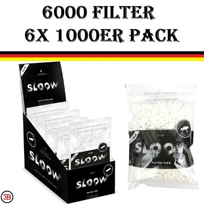 6 x 1000 Stück SLOOW Slim Filter 6mm Eindrehfilter Drehfilter Zigarettenfilter  - Bild 1 von 4