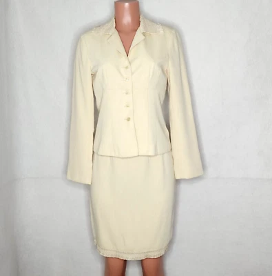 Conjunto Blazer Falda Crema Nanette Lepore Talla 6 Bordado Bordado Seda Foto 1 de 4