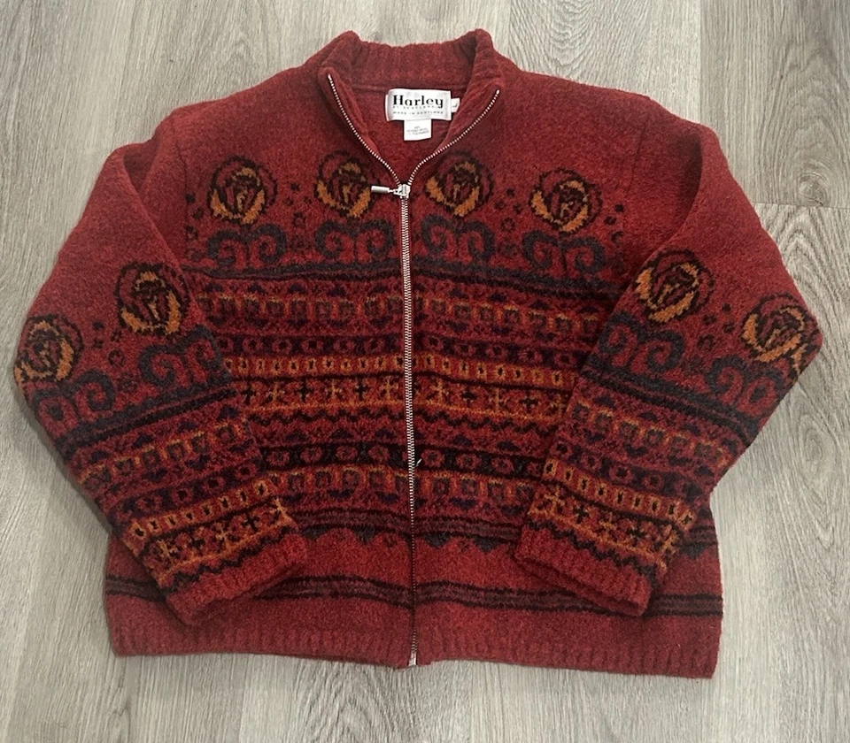 Cárdigan suéter para mujer Harley of Scotland de lana merino rojo cremallera completa L Foto 1 de 4