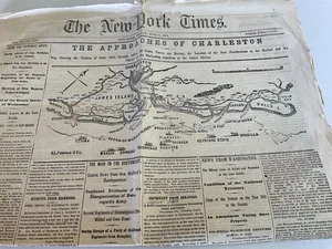 GUERRA CIVILE CHARLESTON S. C. FORTEZZE E PORTO MAPPA COMPLETA 1863 GIORNALE 8 PAGINE - Foto 1 di 17
