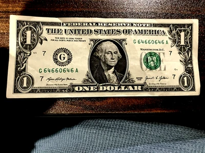 Trinary Dollar Fancy Serial Number G 64660646 A - Image 1 of 2