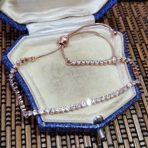 Diamonique Sterling Silver Tennis Bracelet, Sparkly Simulated Diamonds,Rose Gold - Picture 1 of 6