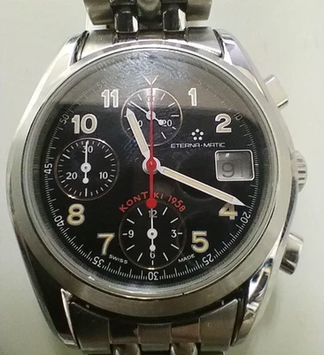 Eterna Matic Kontiki 1958 Automatic Chronograph Black Dial Men's Watch from  JP - image 1 of 4