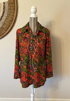 Vintage 70s Psychedelic Tunic Top Long Sleeve Hippy Women's M - Image 1 of 4