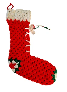 Medias de Navidad de ganchillo hechas a mano retro con cordones vintage - Imagen 1 de 2