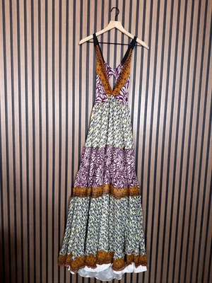 Maxi Vestido Elizabeth & James Mediano Multicolor Boho Chic En Niveles Sin Mangas Seda Foto 1 de 4