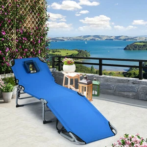 Folding Chaise Lounge Chair Bed Adjustable Outdoor Patio Beach Camping Recliner - Picture 1 of 10