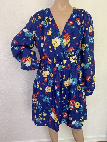 MOSCHINO LOVE Abito a Maniche Lunghe Blu Arcobaleno Floreale UK 12 FR 40 IT 44 US 8 in perfette condizioni