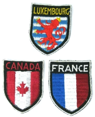 x3 Vintage Country Flag Shield Embroidered Patches - Luxembourg Canada France - Image 1 of 4
