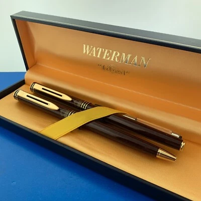 Combo de pluma estilográfica y bolígrafo Waterman Ideal oro 18K plumín caja original Foto 1 de 4