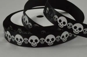 Halloween black satin ribbon with skull print 15mm x 1M + 1M FREE!!! 55085 - Picture 1 of 2