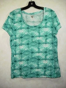 Route 66 T-Shirt Women L Green Tie Dye Scoop Neck Short Sleeve - Picture 1 of 7