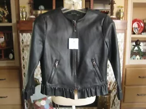 Zara Basics Outerwear Motorradjacke schwarz Kunstleder Schößchen Rüschen NEU mit Etikett S - Bild 1 von 12