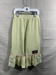 Matilda Jane Green White Stripe Jeggings With Blue Buttons Size 4 - Picture 1 of 7