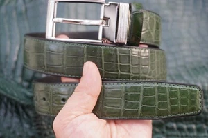US Stock Green Real Belly Crocodile Belt Skin Leather Men's W 1.3 inch #Y30 - Picture 1 of 8