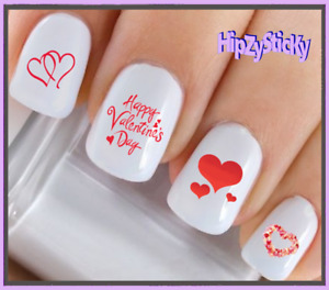 Nail Art V7603 VALENTINES Double Red Hearts WaterSlide Nail Decals Transfers