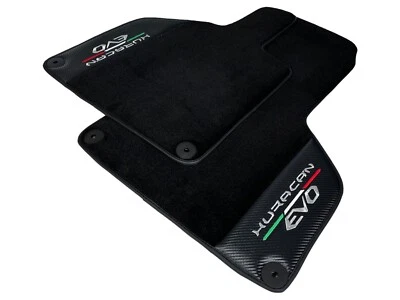 Alfombrillas negras para Lamborghini Huracan EVO 2014-2023 LHD con cuero de carbono Foto 1 de 4