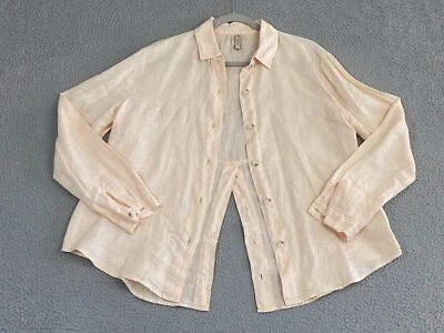 XCVI 100% Linen Long Sleeve Shirt Size Medium Peach Top Back Buttons Coastal EXC - Image 1 of 4