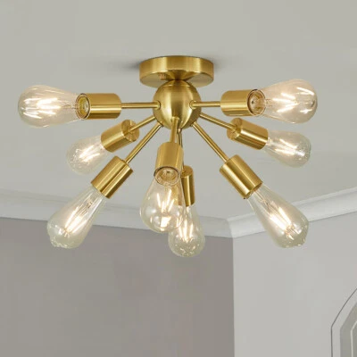 Sputnik Chandelier Antique Brushed Brass with 8-Light Semi Flush Mount Ceiling - Image 1 of 4