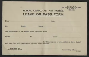 Modulo congedo o passaporto RCAF Royal Canadian Air Force anni '50 - Foto 1 di 2