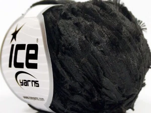Black Short Eyelash Ribbon Yarn Sale - Ice 67583 - Feathery Boa Style 50gr 54yd - Picture 1 of 6