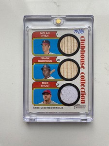 Nolan Ryan, Frank Robinson, Mike trout Topps Triple Relic Card #CCTR-RRT 10/25