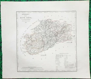 Dépt 70 - Atlas Royaume de France Rare Carte Aquarellée 45x40 cm + Texte - 1823  - Imagen 1 de 2