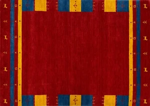 Gabbeh Teppich 100% Wolle 120x180 cm Rot Gold Blau Handgewebt Orientteppich BR13 - Bild 1 von 11