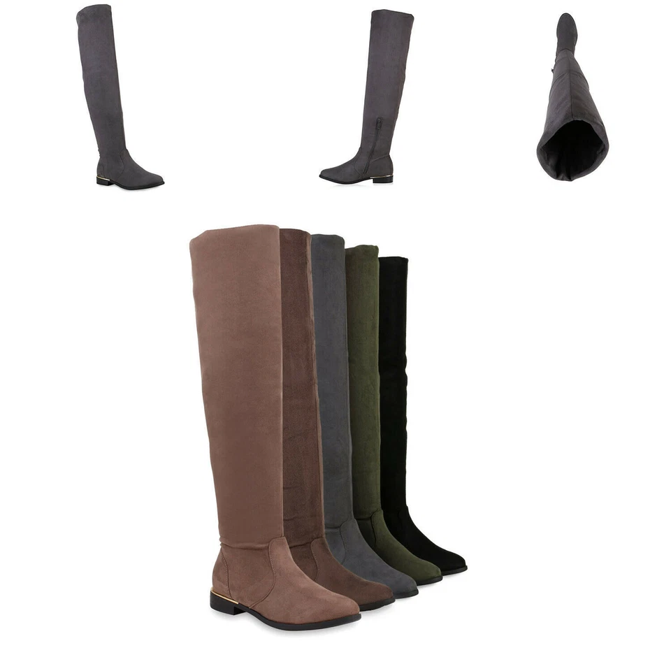 MARKENLOS Warm Gefütterte Damen Overknees Metallic Winter Stiefel 813627 Schuhe