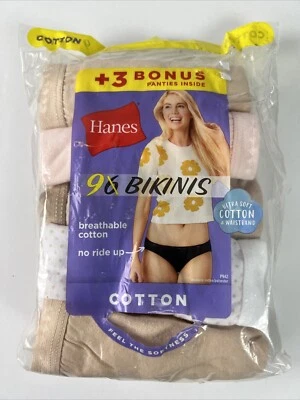 Hanes Women's Bikini 8 Pair Size 6 Underwear Panties Cotton Tagless Multi E21 - Image 1 of 4